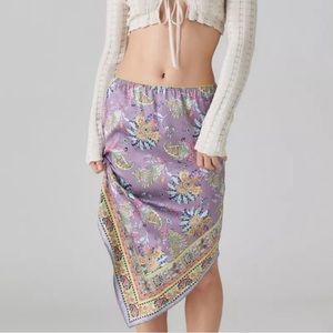 UO satin hanky hem midi skirt in purple